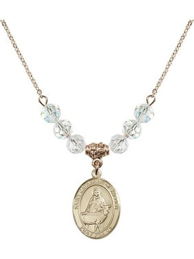 18-Inch Hamilton Gold Plated Necklace with 4mm Rose Birthstone Beads and Gold Filled Blessed Emilee Doultremont Charm. 